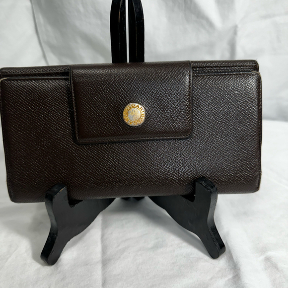 Bvlgari Handbags - Bvlgari Leather Wallet Chocolate Brown with Snap Closure